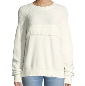FRAME DENIM Fringe Textured Yoke Knit Pullover Sweater Ivory